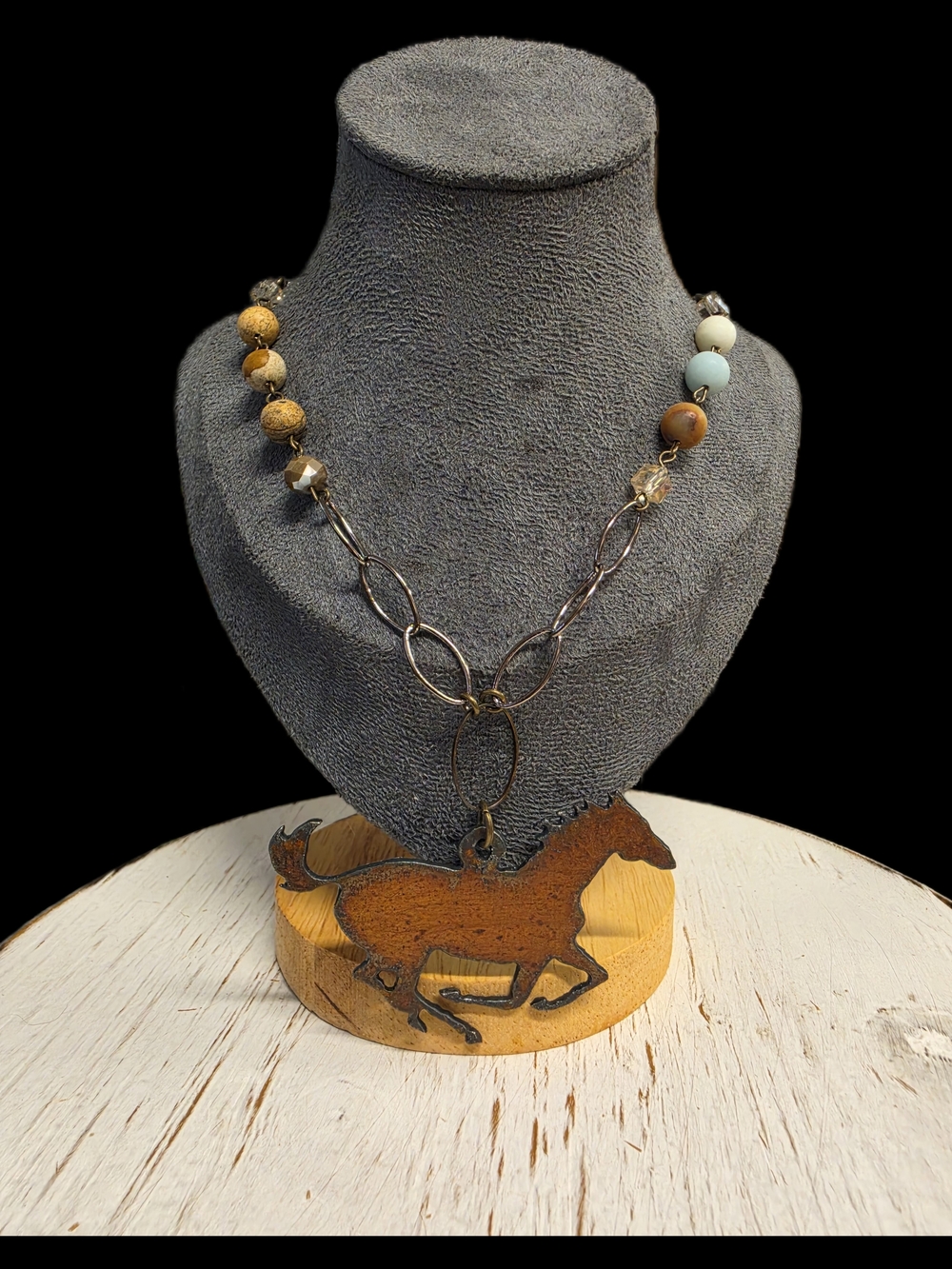 Wanderlust Horse Pendant Necklace - Brown, Cream, Aqua